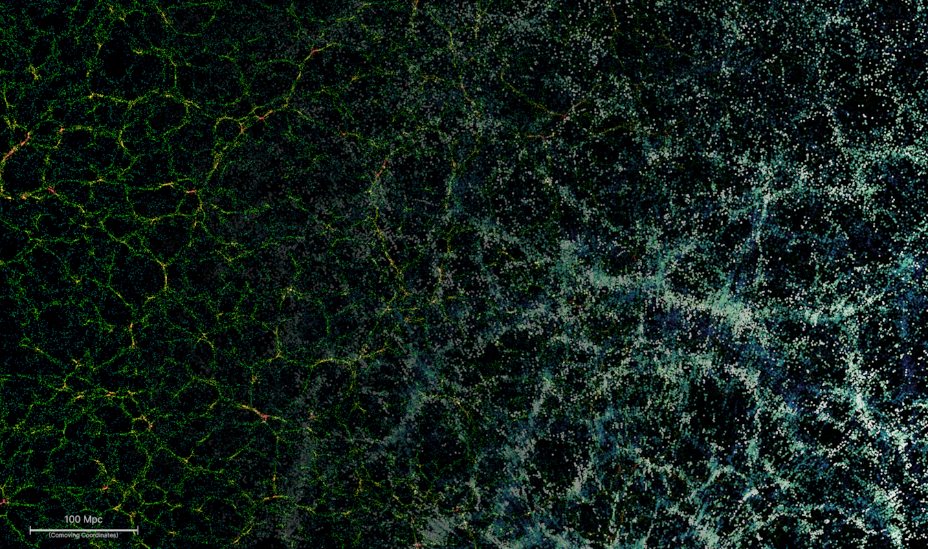 Output of the Cosmic Web Explorer vs. a slice of DESI Y5 galaxies.